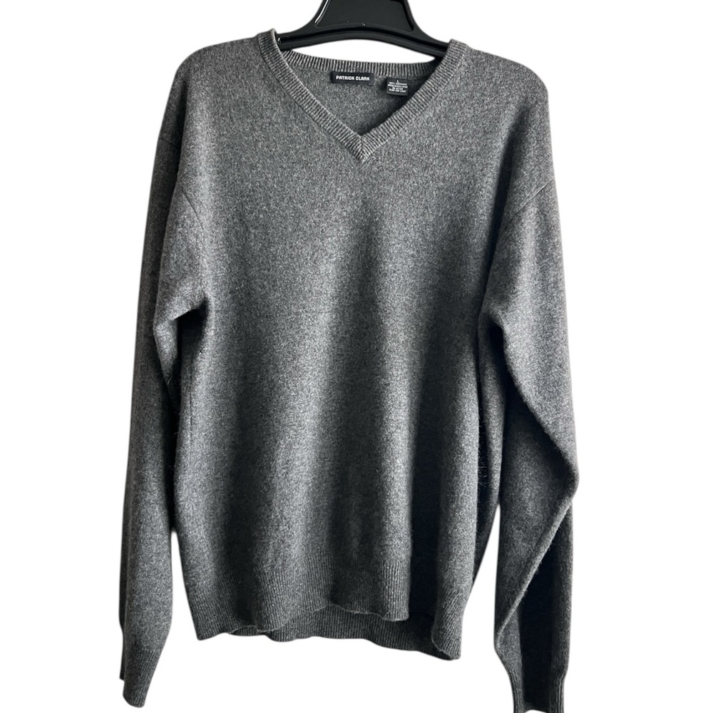 Men's 100% Cashmere Gray Sweater Elevated Basic Quiet Luxury Winter Staple Sz L